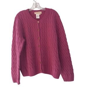 EUC Norm Thompson XL 100% Wool Purple Raspberry Cable Knit Cardigan Sweater